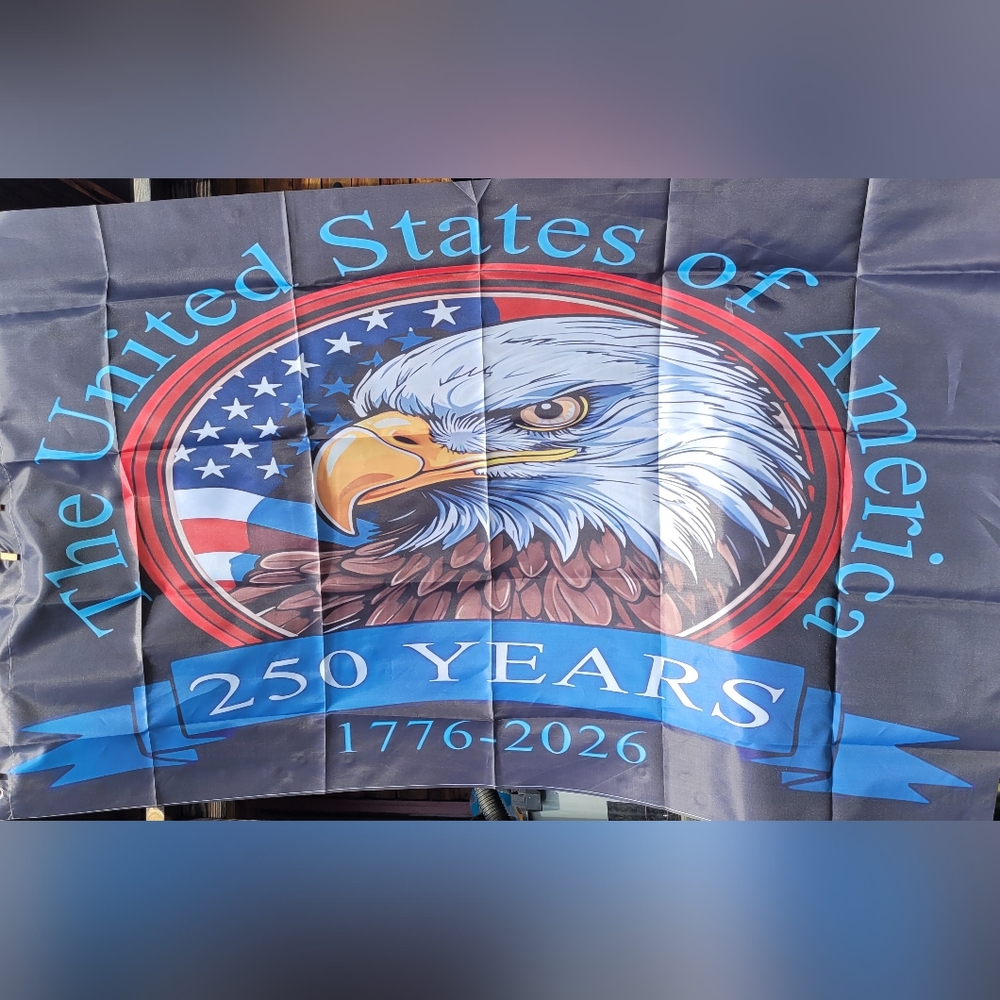 Patriotic Bald Eagle 250 Years Banner - Blue, Red, White (C03)